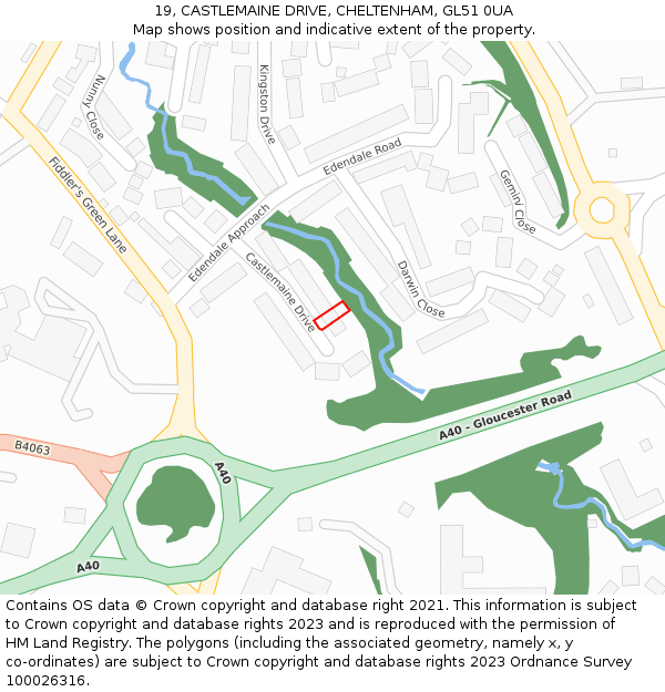 19, CASTLEMAINE DRIVE, CHELTENHAM, GL51 0UA: Location map and indicative extent of plot