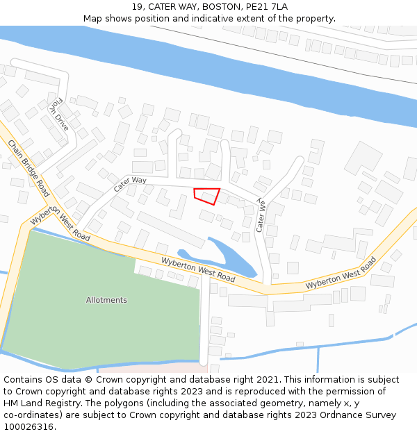 19, CATER WAY, BOSTON, PE21 7LA: Location map and indicative extent of plot