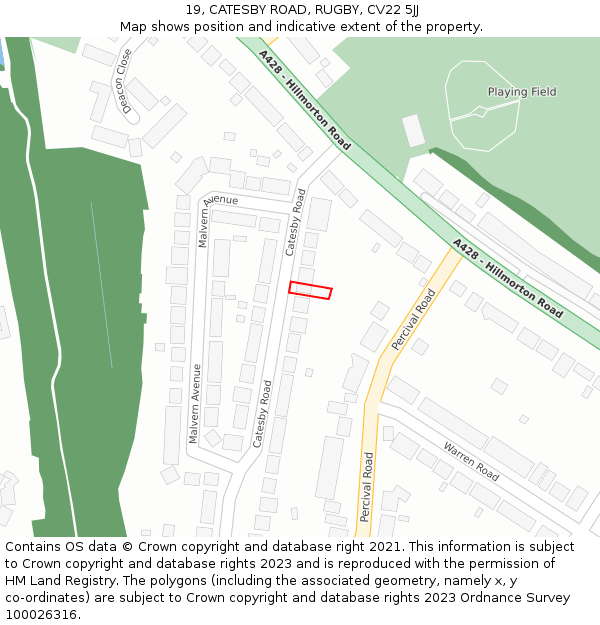 19, CATESBY ROAD, RUGBY, CV22 5JJ: Location map and indicative extent of plot