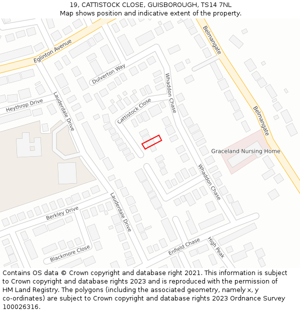 19, CATTISTOCK CLOSE, GUISBOROUGH, TS14 7NL: Location map and indicative extent of plot