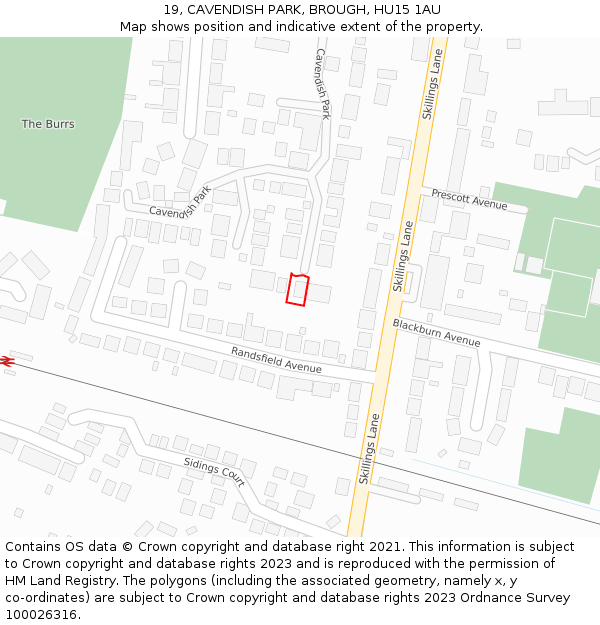 19, CAVENDISH PARK, BROUGH, HU15 1AU: Location map and indicative extent of plot