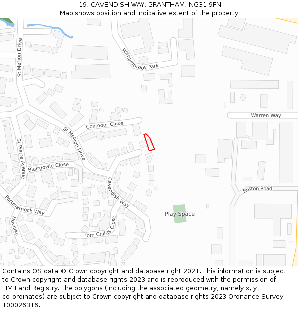 19, CAVENDISH WAY, GRANTHAM, NG31 9FN: Location map and indicative extent of plot