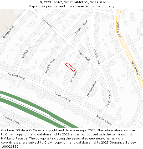 19, CECIL ROAD, SOUTHAMPTON, SO19 2HX: Location map and indicative extent of plot