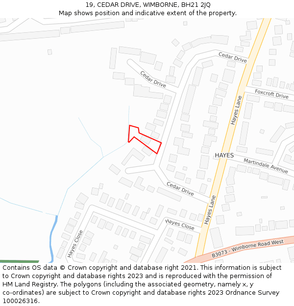 19, CEDAR DRIVE, WIMBORNE, BH21 2JQ: Location map and indicative extent of plot