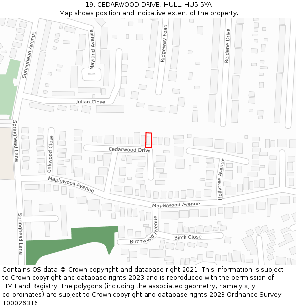 19, CEDARWOOD DRIVE, HULL, HU5 5YA: Location map and indicative extent of plot