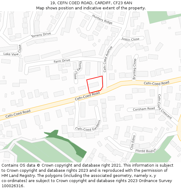 19, CEFN COED ROAD, CARDIFF, CF23 6AN: Location map and indicative extent of plot