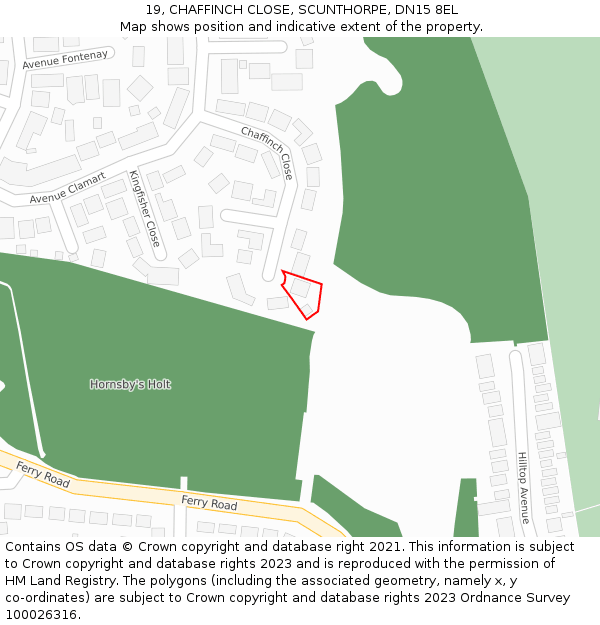 19, CHAFFINCH CLOSE, SCUNTHORPE, DN15 8EL: Location map and indicative extent of plot
