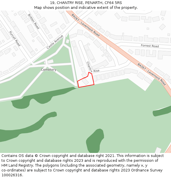 19, CHANTRY RISE, PENARTH, CF64 5RS: Location map and indicative extent of plot