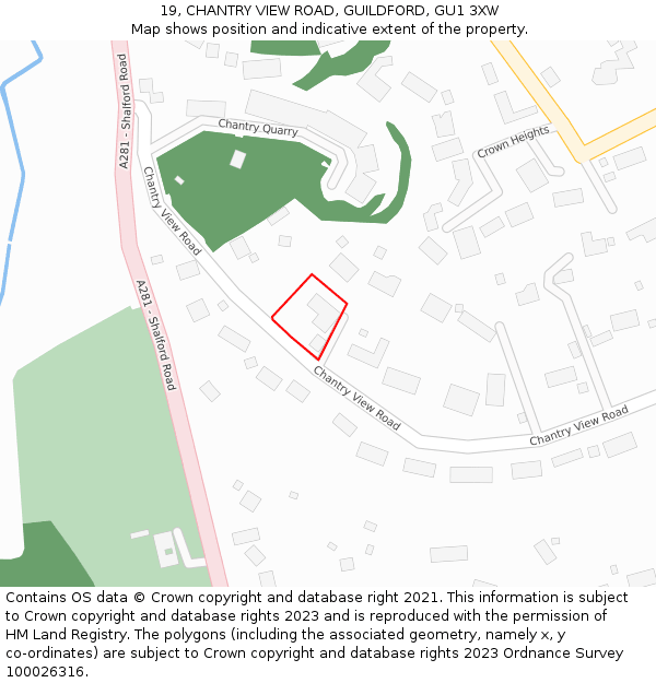 19, CHANTRY VIEW ROAD, GUILDFORD, GU1 3XW: Location map and indicative extent of plot