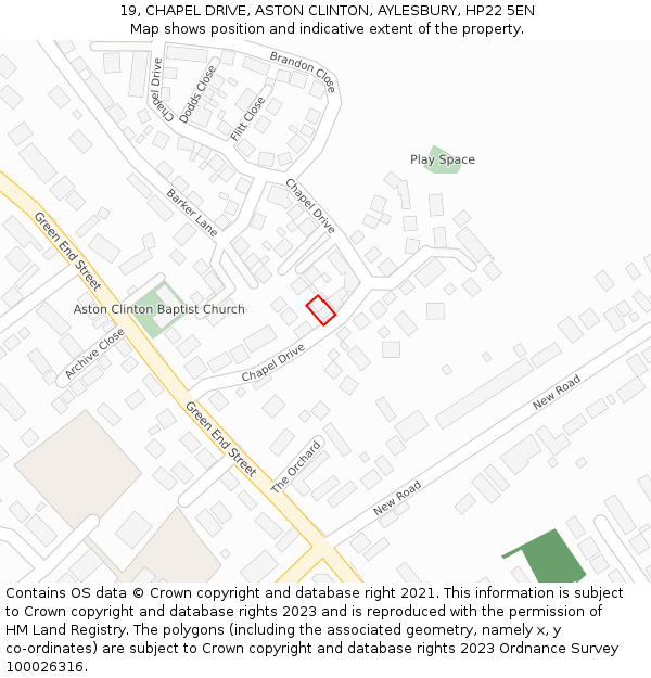 19, CHAPEL DRIVE, ASTON CLINTON, AYLESBURY, HP22 5EN: Location map and indicative extent of plot