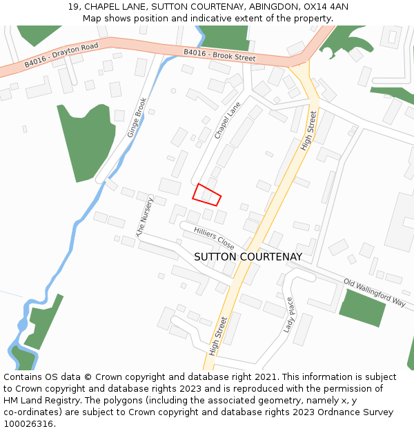 19, CHAPEL LANE, SUTTON COURTENAY, ABINGDON, OX14 4AN: Location map and indicative extent of plot