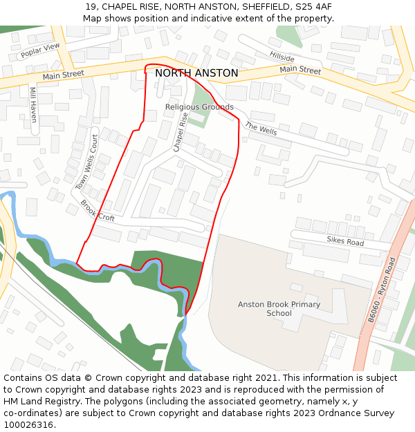 19, CHAPEL RISE, NORTH ANSTON, SHEFFIELD, S25 4AF: Location map and indicative extent of plot