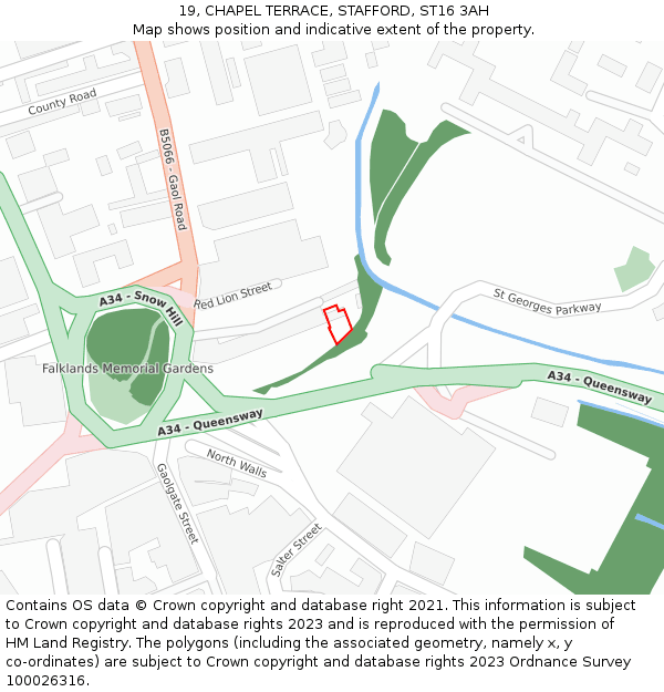 19, CHAPEL TERRACE, STAFFORD, ST16 3AH: Location map and indicative extent of plot