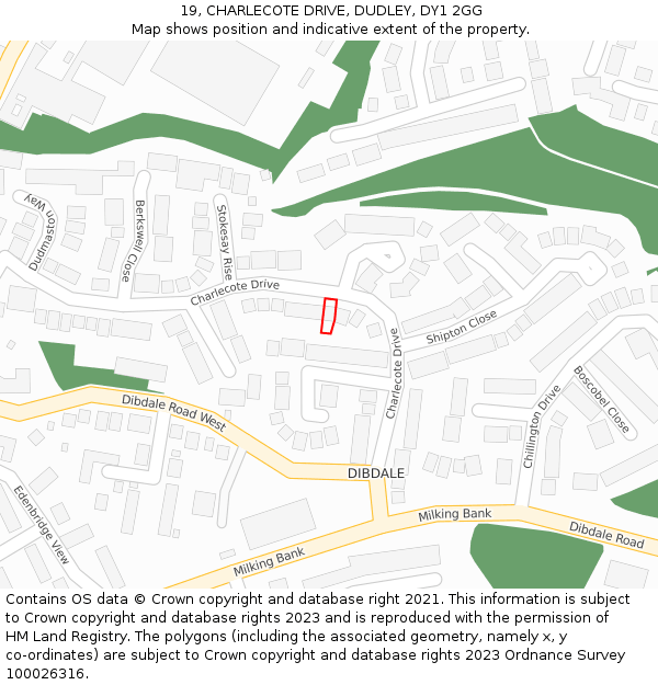 19, CHARLECOTE DRIVE, DUDLEY, DY1 2GG: Location map and indicative extent of plot