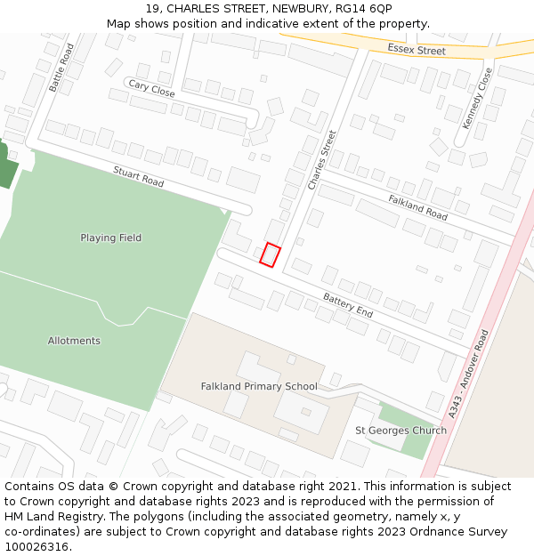 19, CHARLES STREET, NEWBURY, RG14 6QP: Location map and indicative extent of plot