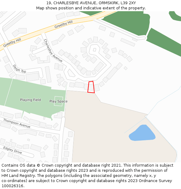 19, CHARLESBYE AVENUE, ORMSKIRK, L39 2XY: Location map and indicative extent of plot