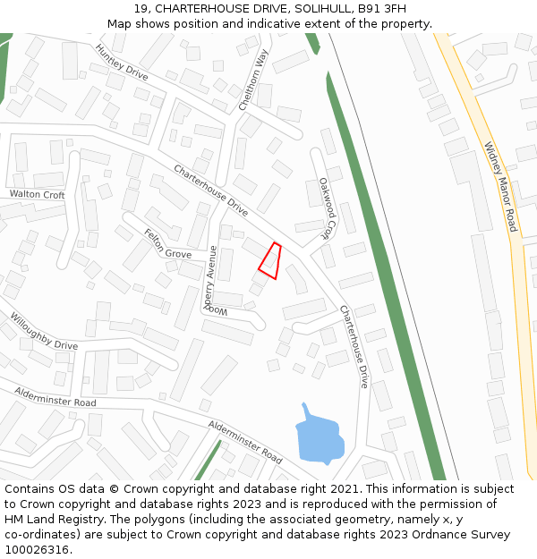 19, CHARTERHOUSE DRIVE, SOLIHULL, B91 3FH: Location map and indicative extent of plot