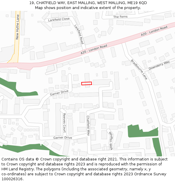 19, CHATFIELD WAY, EAST MALLING, WEST MALLING, ME19 6QD: Location map and indicative extent of plot