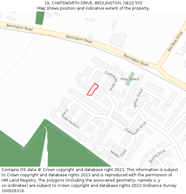 19, CHATSWORTH DRIVE, BEDLINGTON, NE22 5YS: Location map and indicative extent of plot