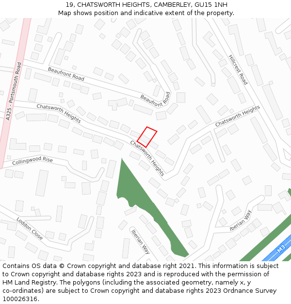 19, CHATSWORTH HEIGHTS, CAMBERLEY, GU15 1NH: Location map and indicative extent of plot