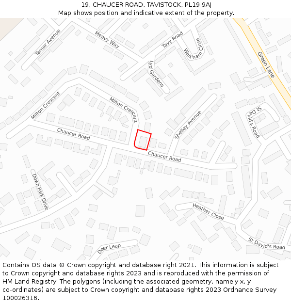 19, CHAUCER ROAD, TAVISTOCK, PL19 9AJ: Location map and indicative extent of plot