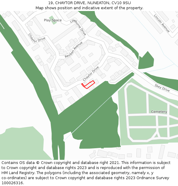 19, CHAYTOR DRIVE, NUNEATON, CV10 9SU: Location map and indicative extent of plot