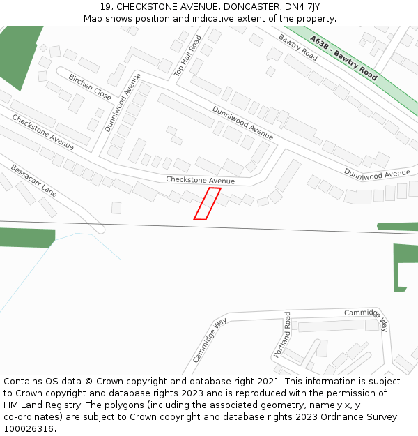 19, CHECKSTONE AVENUE, DONCASTER, DN4 7JY: Location map and indicative extent of plot