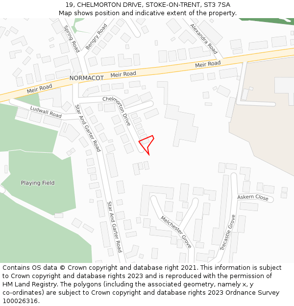 19, CHELMORTON DRIVE, STOKE-ON-TRENT, ST3 7SA: Location map and indicative extent of plot