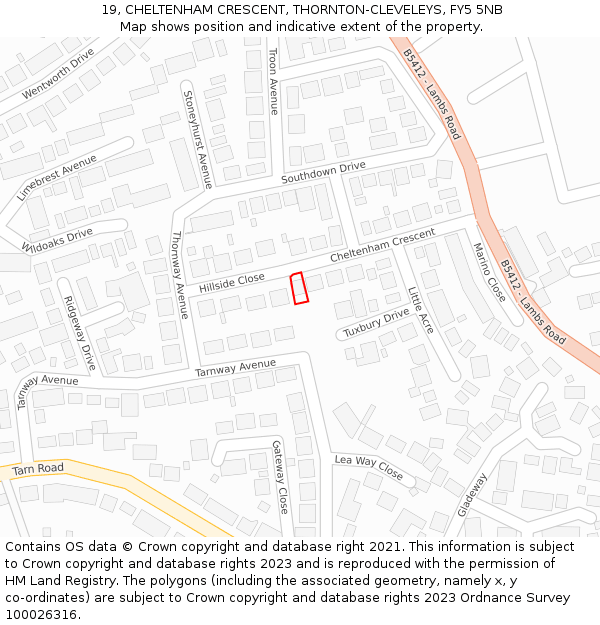 19, CHELTENHAM CRESCENT, THORNTON-CLEVELEYS, FY5 5NB: Location map and indicative extent of plot
