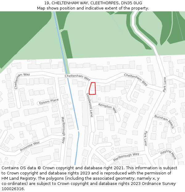 19, CHELTENHAM WAY, CLEETHORPES, DN35 0UG: Location map and indicative extent of plot