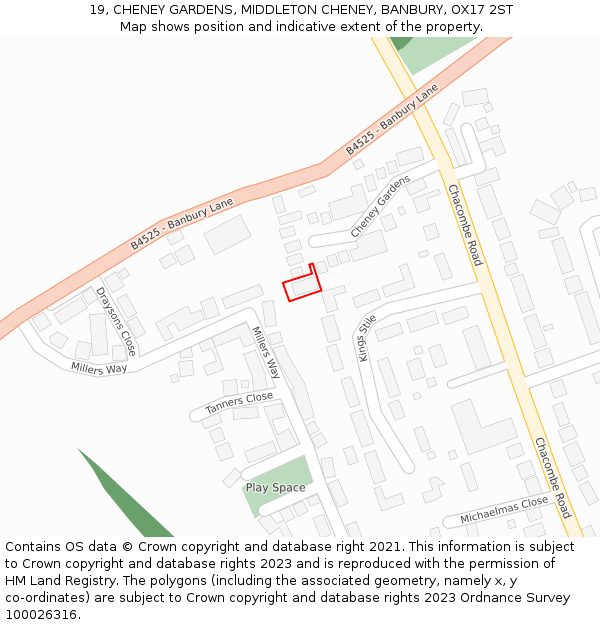 19, CHENEY GARDENS, MIDDLETON CHENEY, BANBURY, OX17 2ST: Location map and indicative extent of plot