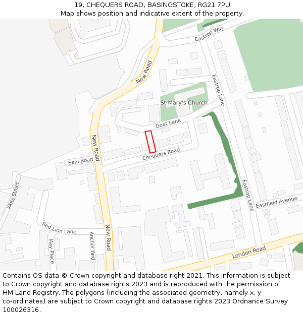 19, CHEQUERS ROAD, BASINGSTOKE, RG21 7PU: Location map and indicative extent of plot