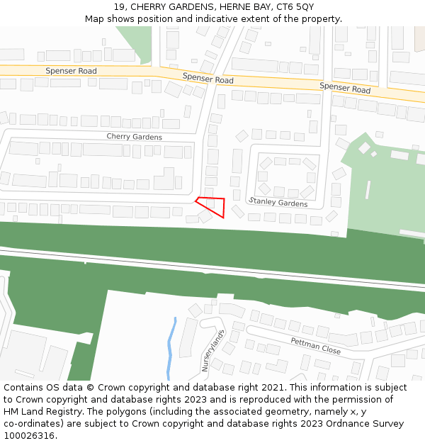 19, CHERRY GARDENS, HERNE BAY, CT6 5QY: Location map and indicative extent of plot