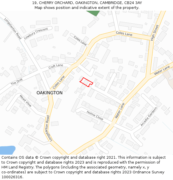 19, CHERRY ORCHARD, OAKINGTON, CAMBRIDGE, CB24 3AY: Location map and indicative extent of plot