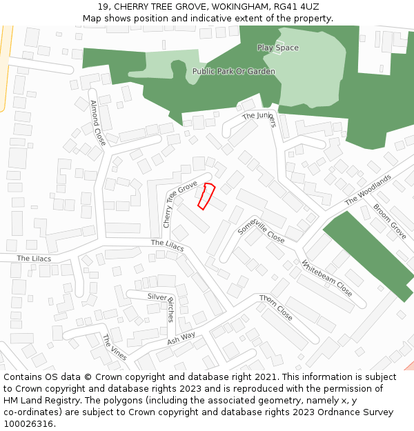 19, CHERRY TREE GROVE, WOKINGHAM, RG41 4UZ: Location map and indicative extent of plot
