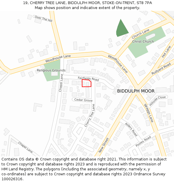 19, CHERRY TREE LANE, BIDDULPH MOOR, STOKE-ON-TRENT, ST8 7PA: Location map and indicative extent of plot