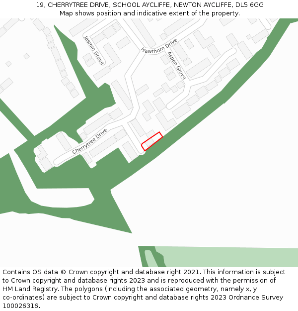 19, CHERRYTREE DRIVE, SCHOOL AYCLIFFE, NEWTON AYCLIFFE, DL5 6GG: Location map and indicative extent of plot