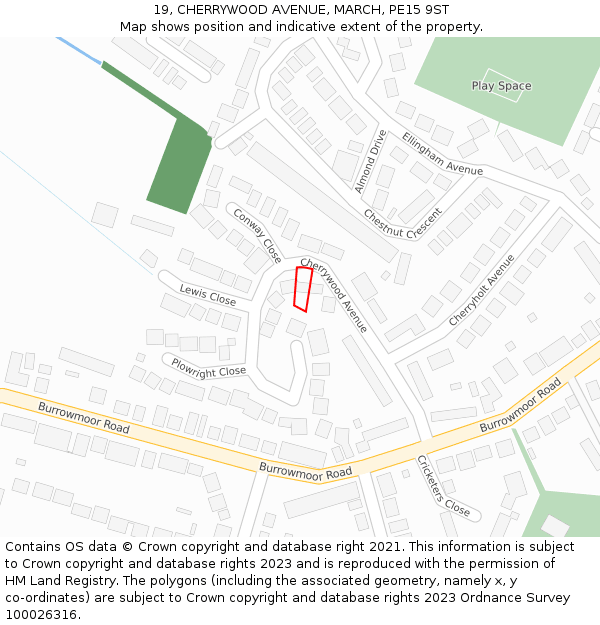 19, CHERRYWOOD AVENUE, MARCH, PE15 9ST: Location map and indicative extent of plot