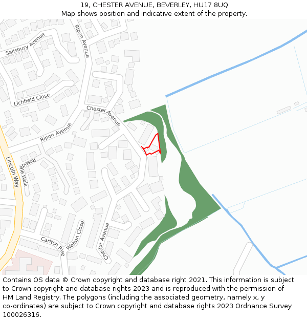 19, CHESTER AVENUE, BEVERLEY, HU17 8UQ: Location map and indicative extent of plot