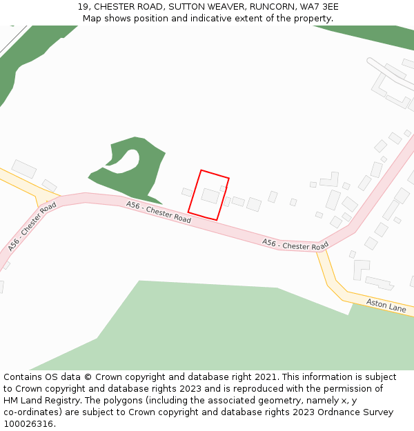 19, CHESTER ROAD, SUTTON WEAVER, RUNCORN, WA7 3EE: Location map and indicative extent of plot