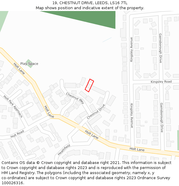 19, CHESTNUT DRIVE, LEEDS, LS16 7TL: Location map and indicative extent of plot