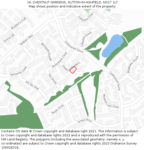 19, CHESTNUT GARDENS, SUTTON-IN-ASHFIELD, NG17 1LT: Location map and indicative extent of plot