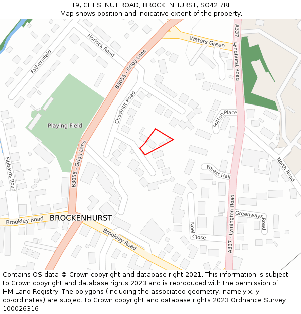 19, CHESTNUT ROAD, BROCKENHURST, SO42 7RF: Location map and indicative extent of plot
