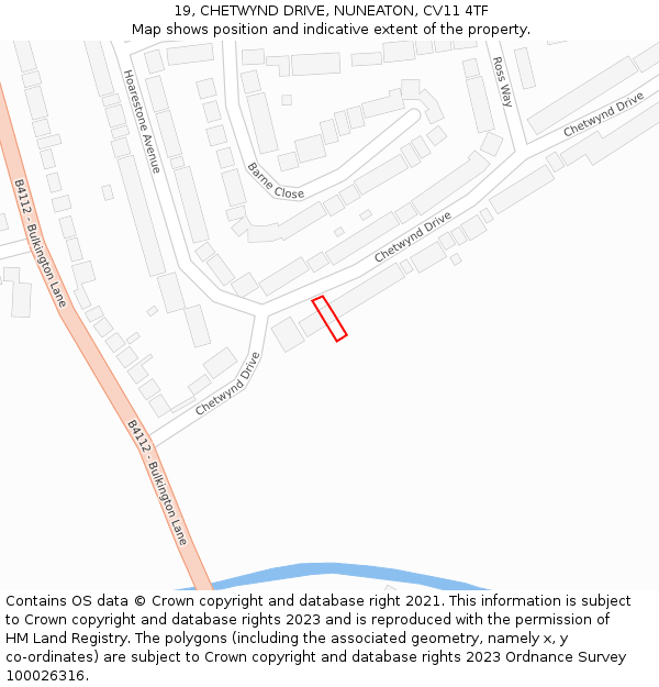 19, CHETWYND DRIVE, NUNEATON, CV11 4TF: Location map and indicative extent of plot