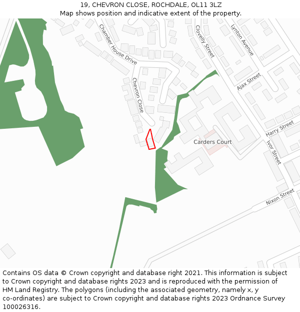 19, CHEVRON CLOSE, ROCHDALE, OL11 3LZ: Location map and indicative extent of plot