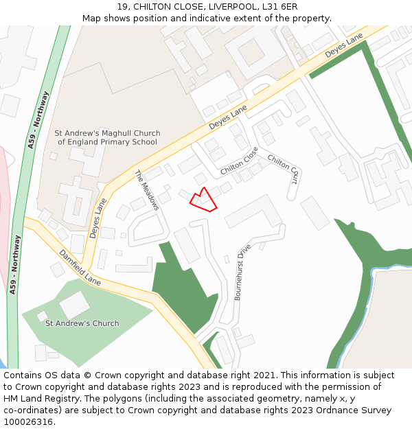 19, CHILTON CLOSE, LIVERPOOL, L31 6ER: Location map and indicative extent of plot