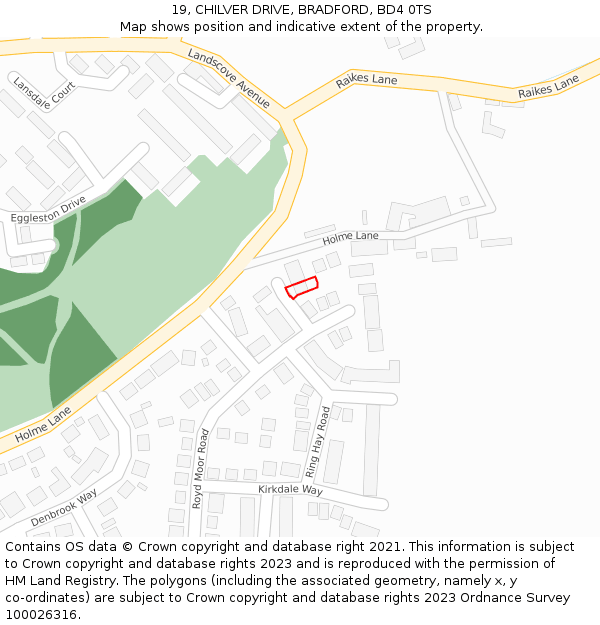 19, CHILVER DRIVE, BRADFORD, BD4 0TS: Location map and indicative extent of plot
