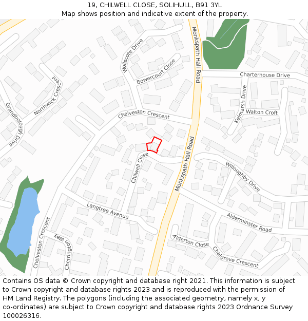 19, CHILWELL CLOSE, SOLIHULL, B91 3YL: Location map and indicative extent of plot