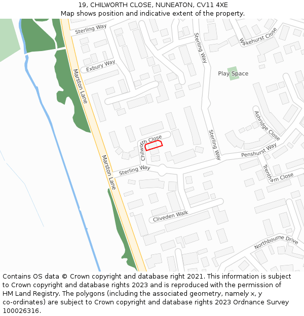 19, CHILWORTH CLOSE, NUNEATON, CV11 4XE: Location map and indicative extent of plot