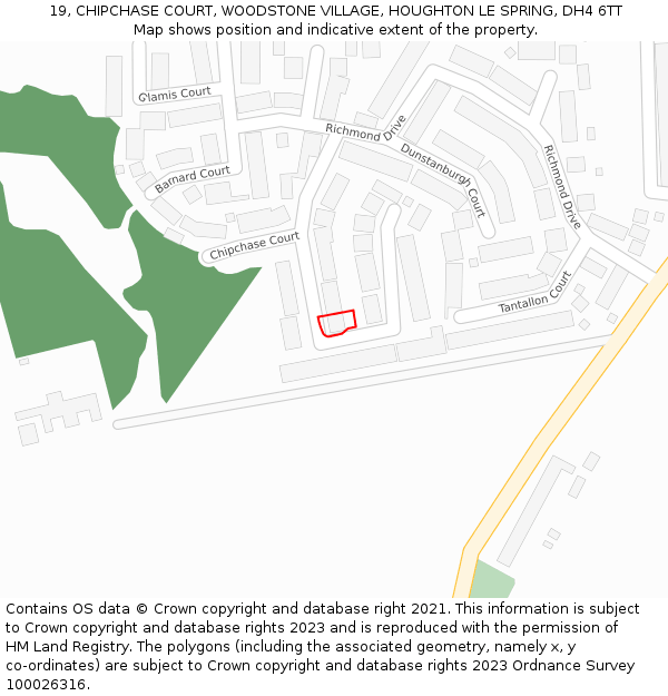 19, CHIPCHASE COURT, WOODSTONE VILLAGE, HOUGHTON LE SPRING, DH4 6TT: Location map and indicative extent of plot